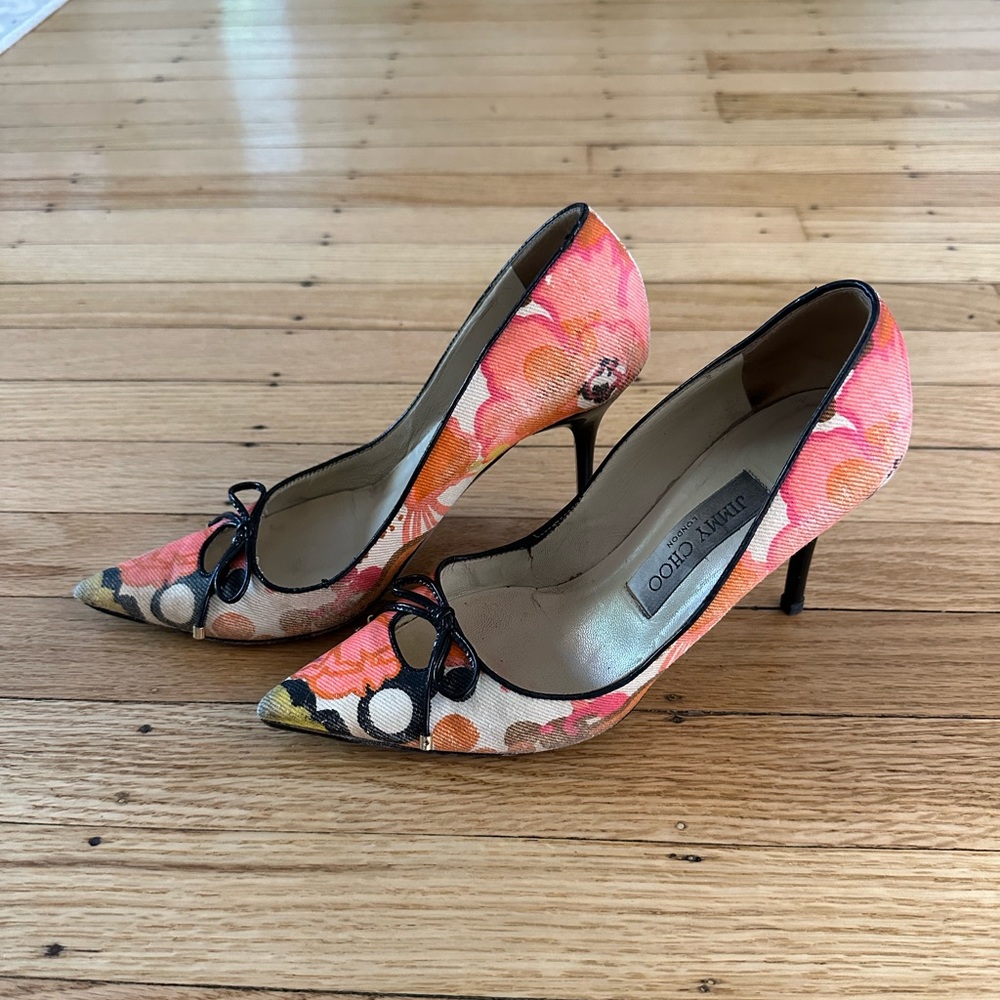 Jimmy Choo multicolor floral canvas pumps size 35.5